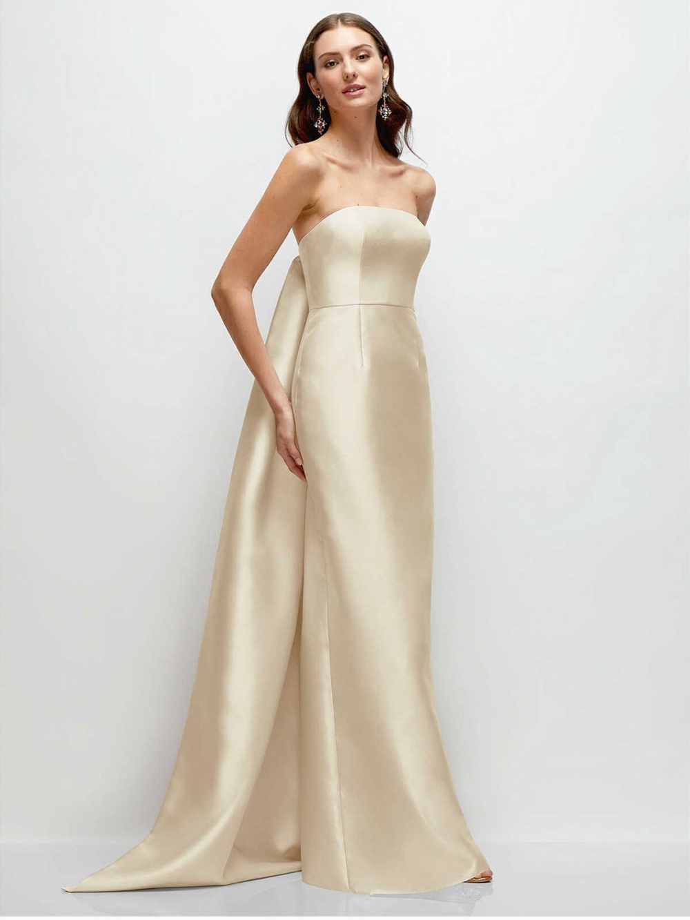 Alfred Sung Strapless D876 Lee Evening Gown in Champagne Satin Twill